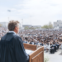 Celebrating Achievement: Graduation Ceremony Highlights with Joyful Graduates in Robes, Hats, and Inspiring Speeches at an Outdoor Venue Full of Pride and Community Unity