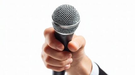 Singer Holding Microphone Isolated on White Background for Stock Use