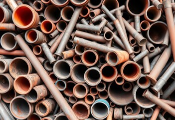 A chaotic pile of various sized metal pipes, abstract textures,  texture, pipes