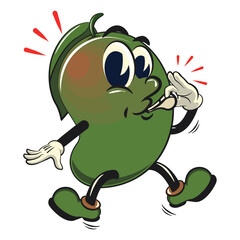 manggo retro vektor illustration mascot character blowing the whistle, work of hand drawn