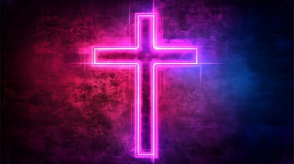 Neon cross on textured wall