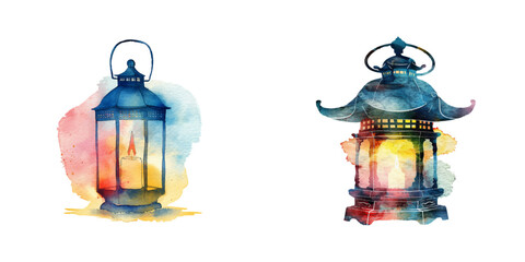 abstract color silhouette of lantern watercolor vector illustration © Dar
