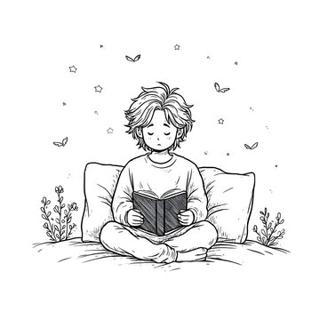 Cozy Nighttime Reading Adventure: Embrace Imagination and Relaxation with Flowers, Butterflies, and Stars in a Peaceful Indoor Setting for Children&rsquo;s Creativity and Comfort