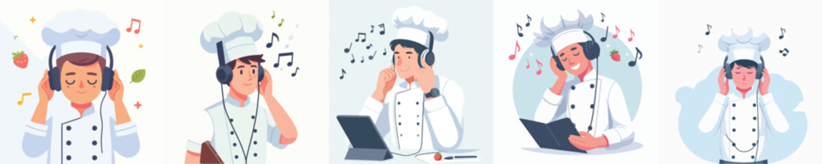 chef character vector listening to music