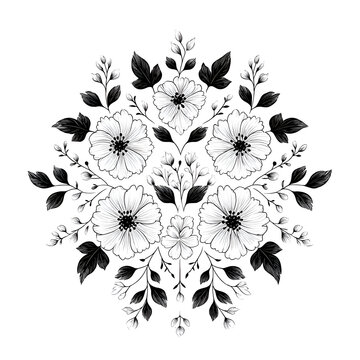Elegant Black and White Floral Design: Intricate Botanical Patterns, Hand-Drawn Art, Nature-Inspired Aesthetic, Vintage and Modern Compositions, Whimsical Prints for Creative Backgrounds