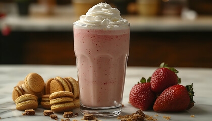 Strawberry milkshake with cookies