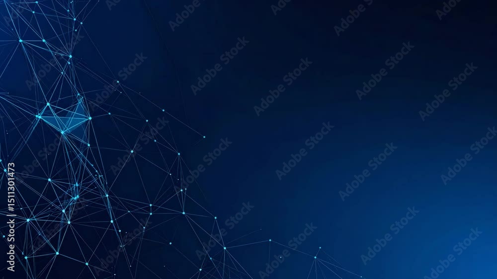Poster abstract blue background with intricate lines and dots creating a modern digital design aesthetic