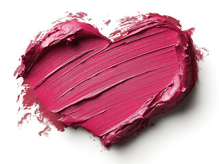 Shimmering pink lipstick stroke in heart shape isolated on white for product showcase