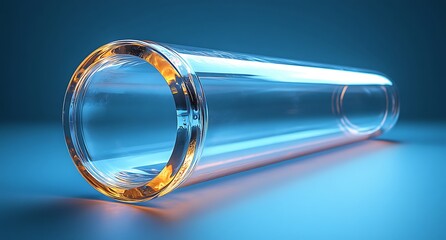 Glass test tube mockup on blue surface with soft lighting

