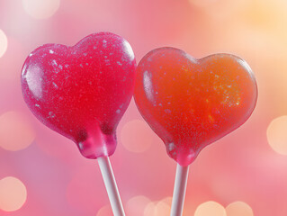 Two heart lollipops crossed against a cheerful and vibrant background