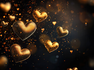 Love in the Air with Floating Gold Hearts on Black