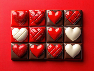 Heart-shaped tokens in a four in a row game for Valentine’s Day fun
