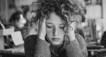 Exhausted Young Woman Struggles To Keep Up. High quality