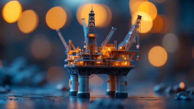 Oil Platform Model Displayed with Bokeh Lighting Industrial Theme