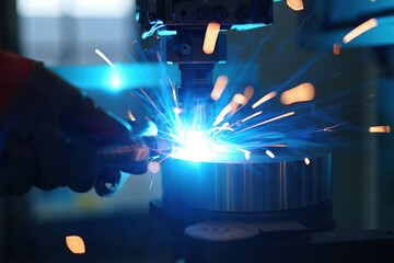 Obraz premium Welding sparks in metal industry manufacturing process