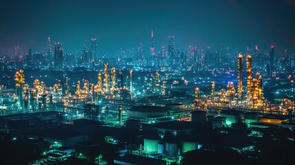 Fototapeta premium Modern refinery designed with green energy enhancements and efficiency signage