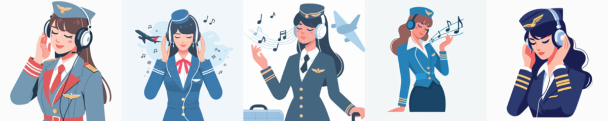 stewardess character vector listening to music