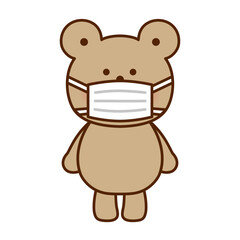 マスクをつけたくまのイラスト｜予防・衛生指導に使える素材
