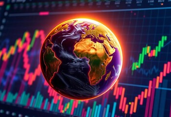 Glowing planet Earth embedded in a vibrant financial chart,  chart,   big data