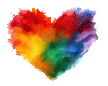 Colorful heart shape watercolor splash rainbow colors vibrant design artistic illustration love symbol LGBTQ pride isolated image creative artwork emotional expression abstract art colorful splash