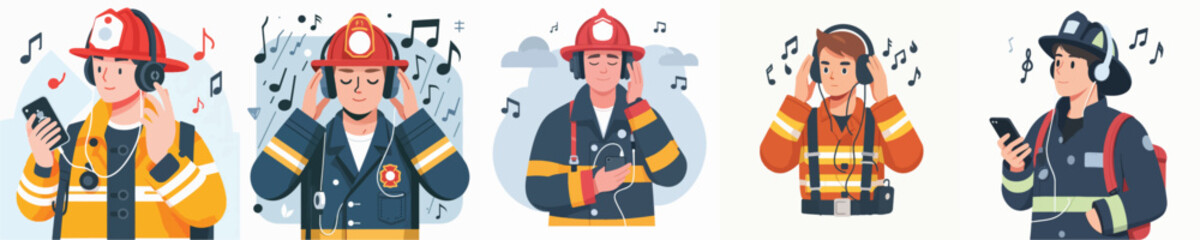 firefighter character vector listening to music