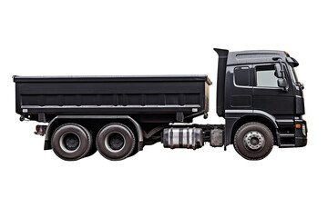 Powerful Black Dump Truck: Heavy Duty Construction Vehicle, Off-Road Capability, Robust Design, Side Profile View isolated on transparent background png