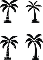 Four Palm Tree Silhouettes in Black and White Vector Illustration