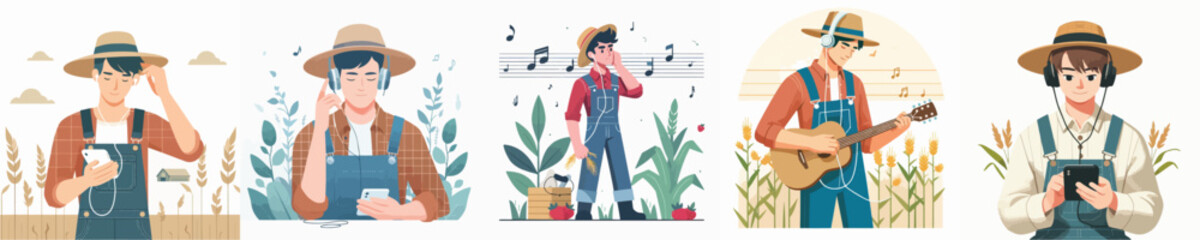 farmer character vector listening to music
