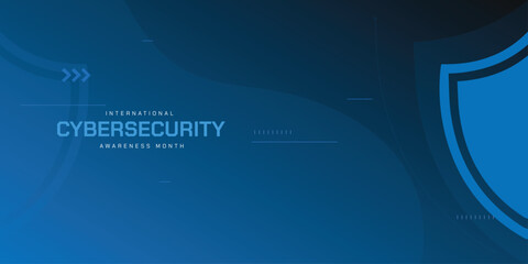 International cyber security awareness month is observed. flat design Cyber security banner gradient color blue