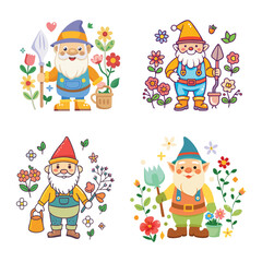 This festive vector illustration set features funny cartoon Santa Claus, snowman, and various Christmas and New Year holiday decorations