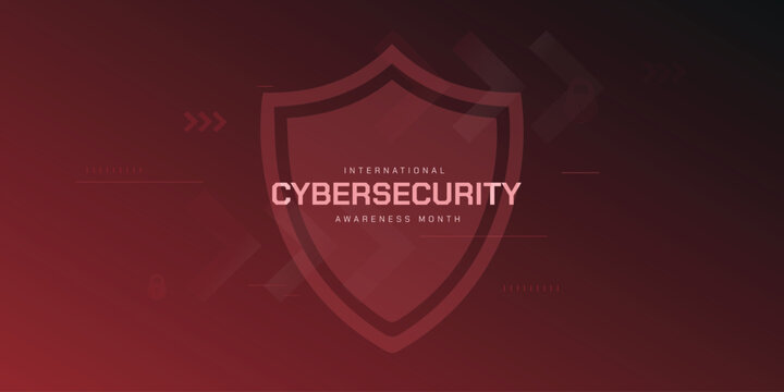 International cyber security awareness month is observed. flat design Cyber security banner gradient color red