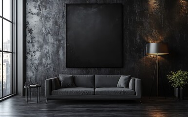 Modern living room mockup with empty framed painting and sofa

