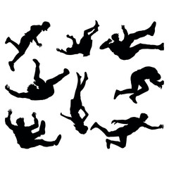set of falling people silhouettes. vector silhouettes of people falling from a great height.