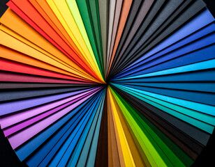 Vibrant Spectrum A Colorful Array of Paper Sheets in a Fan Shape