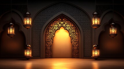 Obraz premium Ornate Islamic archway with lanterns