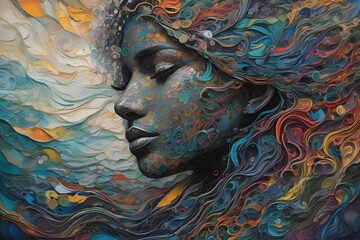 A woman caught in the wind of thoughts.