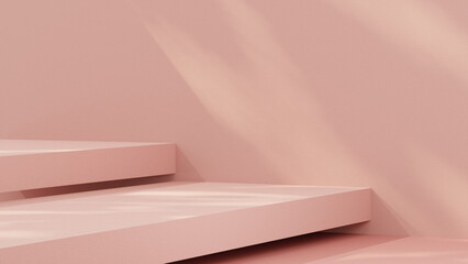 Minimalist background featuring a 3D podium and a pink backdrop, ideal for cosmetic and product presentations. 3D rendering illustration.