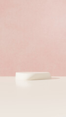 Minimalist background featuring a 3D podium and a pink backdrop, ideal for cosmetic and product presentations. 3D rendering illustration.