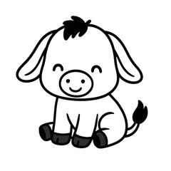 Fototapeta premium Smiling Donkey Illustration: An adorable and cheerful illustrated donkey sits, capturing hearts with its inviting smile and friendly demeanor.