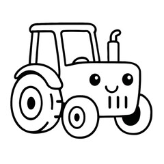 Fototapeta premium Cute Tractor on a farm: A monochrome illustration of a delightful tractor, exuding a sense of joy and cheerfulness. Simple lines create a playful atmosphere.