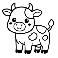 Obraz premium Cute Cartoon Cow: A charming cartoon illustration of a cow with a cheerful smile, inviting viewers to embrace the simple joys of life.