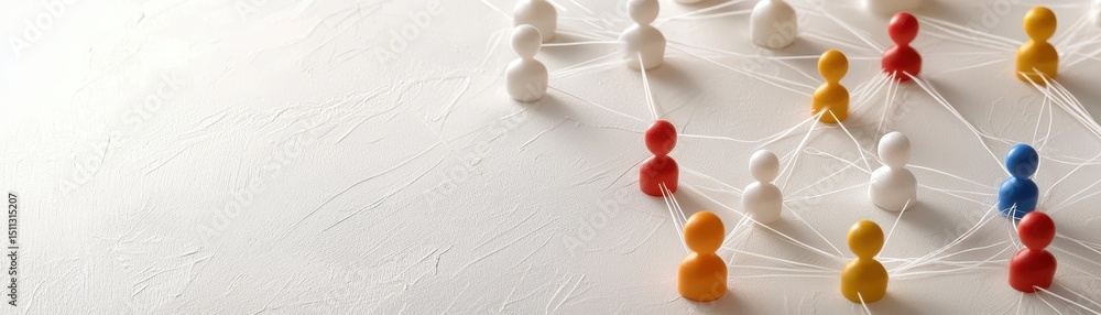 Poster connecting people with colorful tokens and networking concept