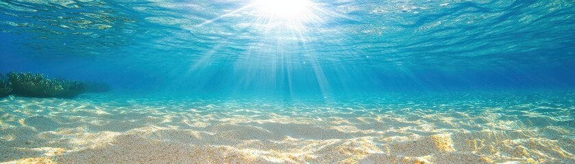Fototapeta premium Crystal Clear Underwater View with Sunlight and Sandy Seafloor
