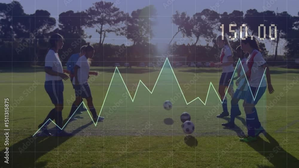 Poster timer hitting intervals causing female soccer players dribbling drills with grid and charting data