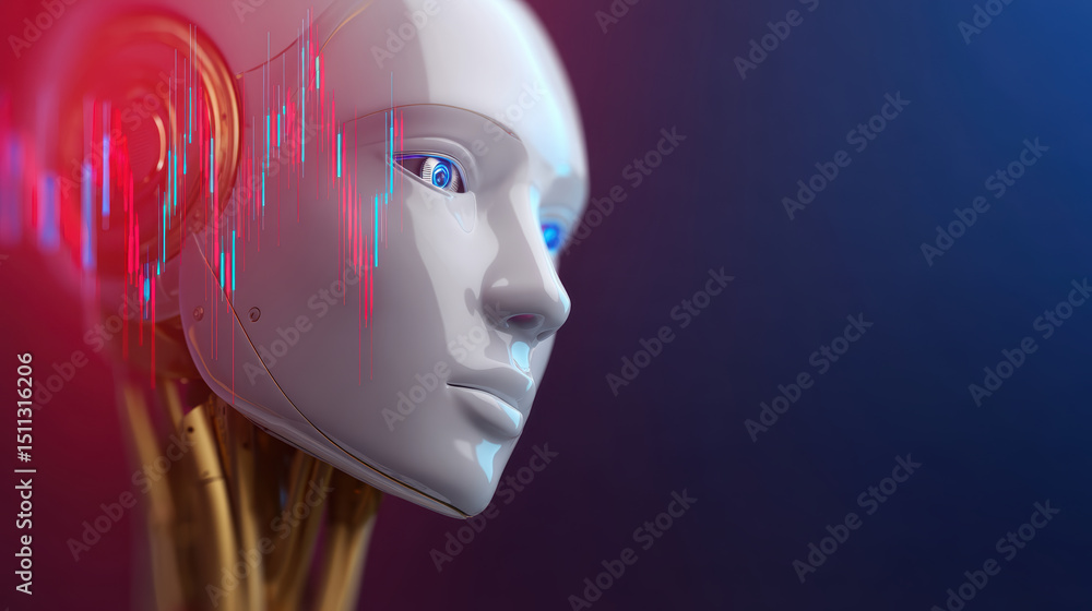Aufkleber artificial intelligence robot with digital stock market data showing financial growth and chinese in