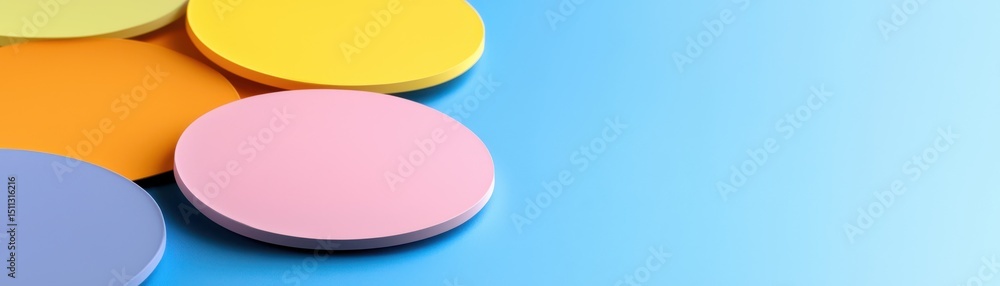 Poster colorful circular discs on vibrant background displaying modern design