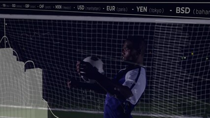 Goalkeeper catching ball on finance chart peaking then kicking it as chart descending for analysis - Powered by Adobe