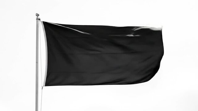 Black Flag Waving on a Pole Against a White Background in a Video