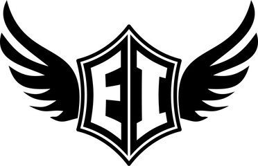 EI logo emblem with winged and shield template