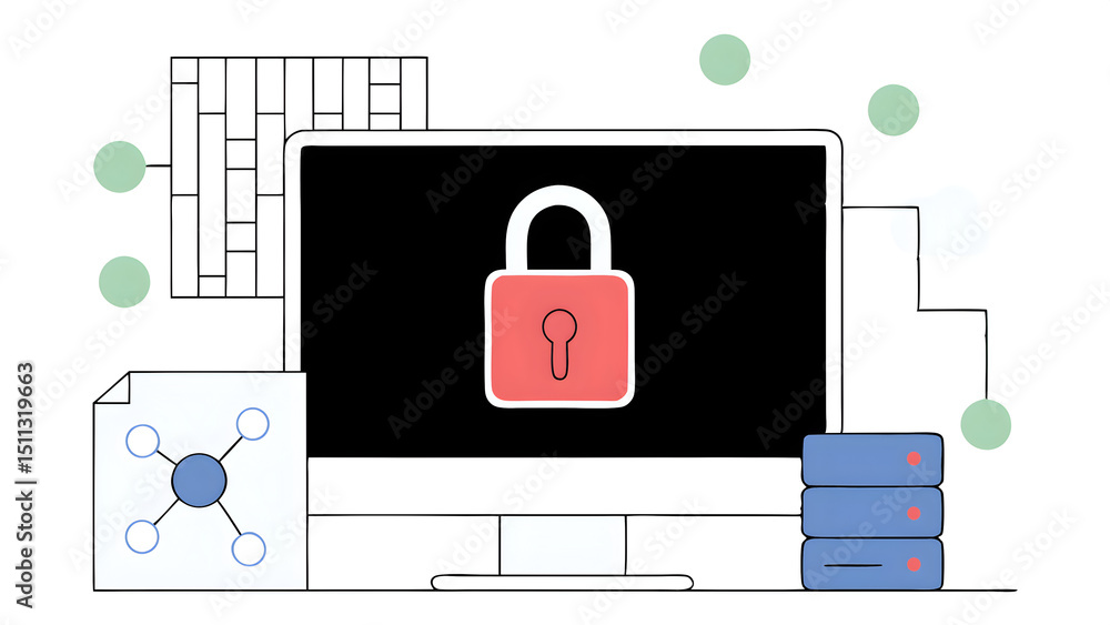 Poster cyber security system safe digital information cybersecurity concept which is secure from attack tec